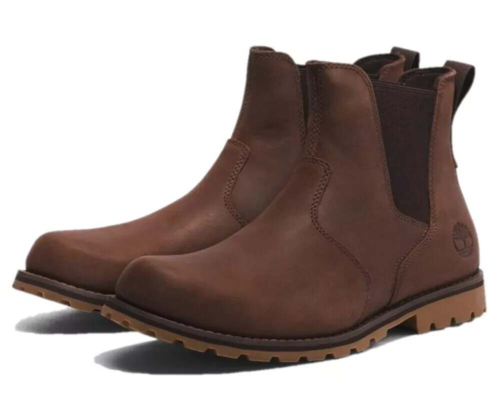 MEN SIZE 11.5 Timberland Attleboro Chelsea Mid Boot Dark Brown Full Grain 0A6259